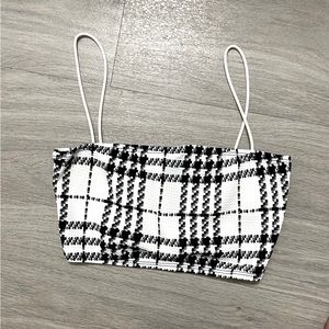 5/$25 Black and White Plaid Stripe Pattern Mini Crop Top Bralette Cami Tank